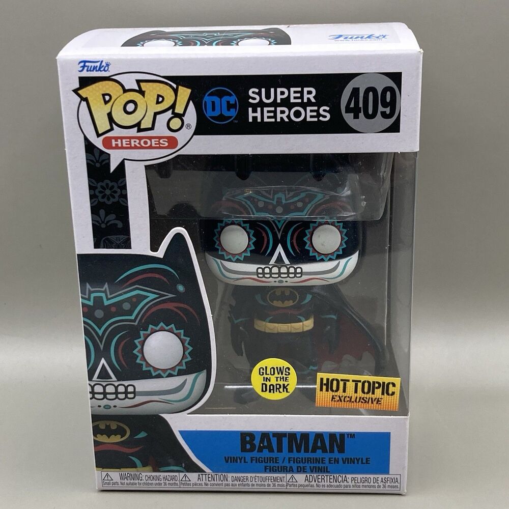 Funko Pop DC Super Heroes Hot Topic Exclusive #409 Batman Dia De Los Muertos GID
